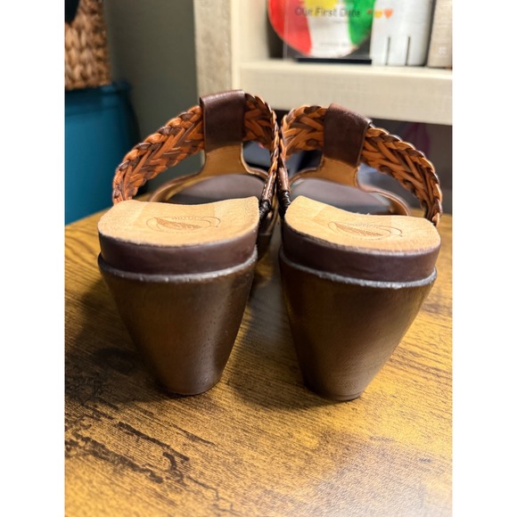 Nurture Wedge Joplin Sandals T-Strap Braided Leather Brown ‎ Comfortable Shoes - Picture 3 of 6